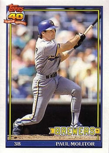 #95 Paul Molitor - Milwaukee Brewers - 1991 Topps Baseball