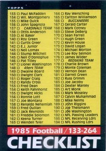 #395 Checklist 133-264 - 1985 Topps Football