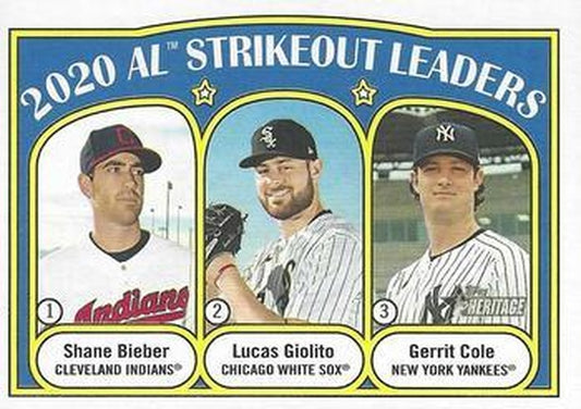#96 2020 AL Strikeout Leaders Shane Bieber / Lucas Giolito / Gerrit Cole - Cleveland Indians / Chicago White Sox / New York Yankees - 2021 Topps Heritage Baseball