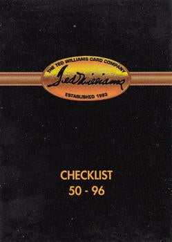 #96 Checklist - 1993 Ted Williams Baseball
