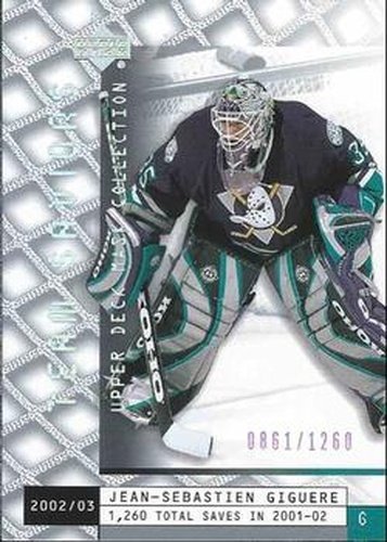 #98 Jean-Sebastien Giguere - Anaheim Mighty Ducks - 2002-03 Upper Deck Mask Collection Hockey