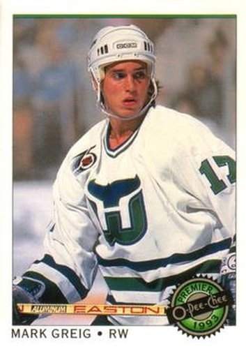 #99 Mark Greig - Hartford Whalers - 1992-93 O-Pee-Chee Premier Hockey