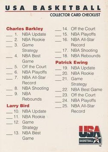 #99 Checklist: 1-54 - USA - 1992 SkyBox USA Basketball