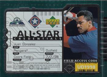 #AS26 Juan Gonzalez - Texas Rangers - 1998 Upper Deck - All-Star Credentials Baseball