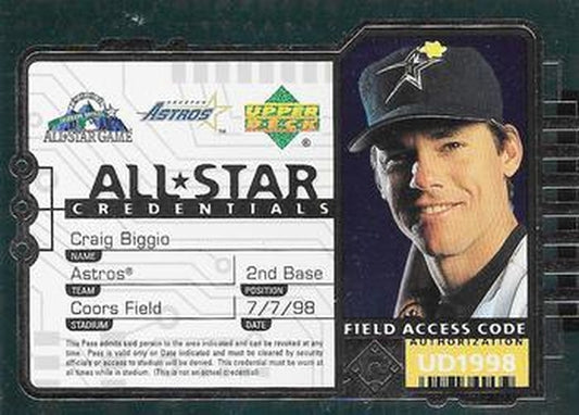 #AS6 Craig Biggio - Houston Astros - 1998 Upper Deck - All-Star Credentials Baseball
