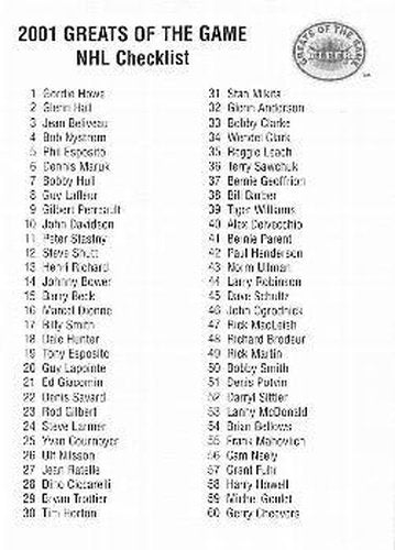 #90 Checklist - 2001-02 Fleer Greats of the Game Hockey
