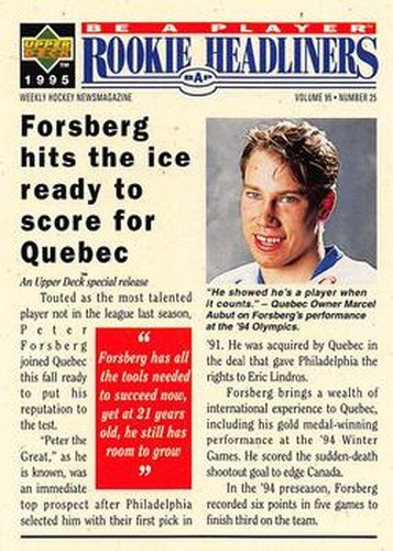#R152 Peter Forsberg - Sweden - 1994-95 Upper Deck Be a Player Hockey