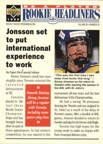 #R154 Kenny Jonsson - Toronto Maple Leafs - 1994-95 Upper Deck Be a Player Hockey