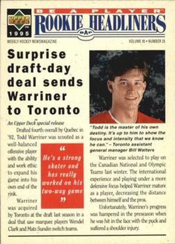 #R163 Todd Warriner - Toronto Maple Leafs - 1994-95 Upper Deck Be a Player Hockey