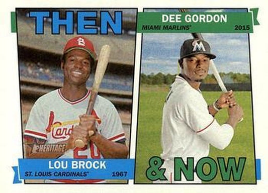 #TAN-BG Lou Brock / Dee Gordon - St. Louis Cardinals / Miami Marlins - 2016 Topps Heritage - Then And Now Baseball