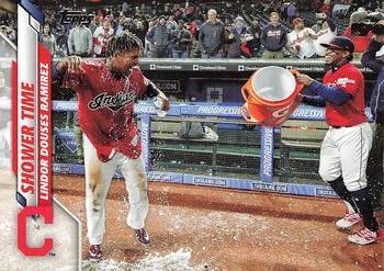 #U-256 Shower Time Jose Ramirez / Francisco Lindor - Cleveland Indians - 2020 Topps Update Baseball