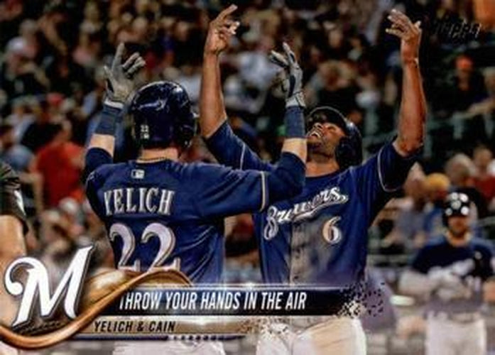 #US65 Throw Your Hands In The Air Christian Yelich / Lorenzo Cain - Milwaukee Brewers - 2018 Topps Update Baseball