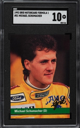 1992 GRID MOTORCARD FORMULA 1 MICHAEL SCHUMACHER ROOKIE #51 SGC 10 GEM MINT