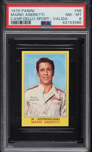 1970 PANINI CAMPIONI DELLO SPORT MARIO ANDRETTI VALIDA BACK #56 PSA 8 NM-MT