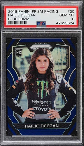 2018 PANINI PRIZM RACING BLUE PRIZMS HAILIE DEEGAN ROOKIE RC /99 #30 PSA 10 GEM POP 1