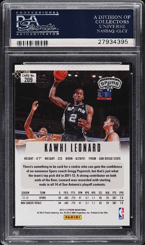 2012 PANINI PRIZM KAWHI LEONARD ROOKIE #209 PSA 10 GEM MINT